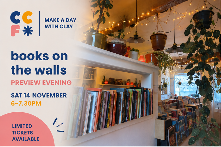 Chester Ceramics Fair with books on the walls